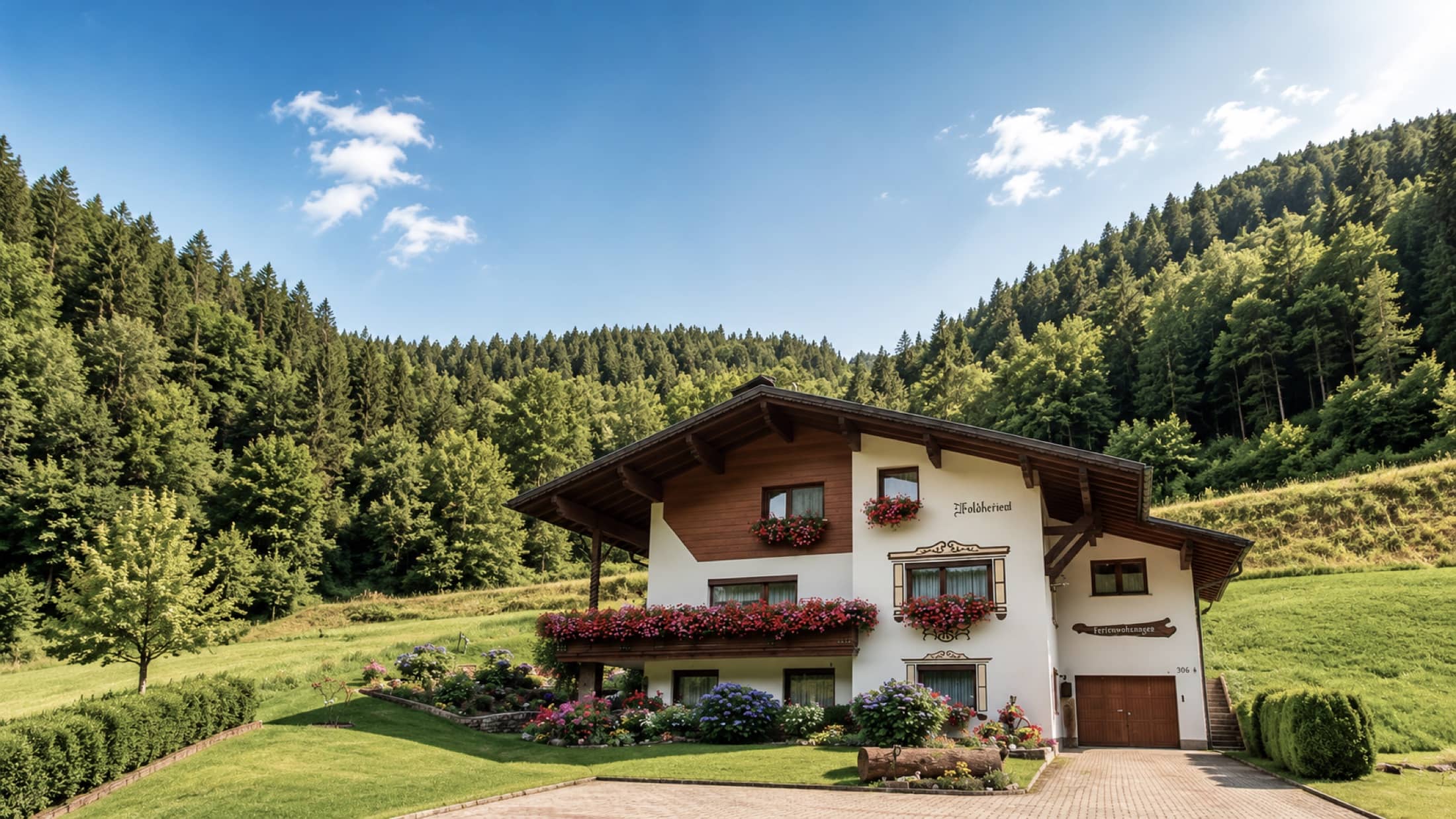 Haus Waldheimat in St. Gallenkirch mit geranienbewachsenen Balkonen